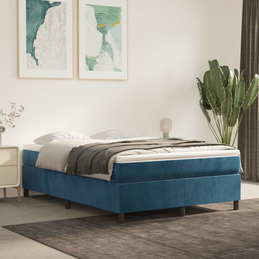 vidaXL Posteľný rám boxsping s matracom tmavomodrý 140x190 cm zamat