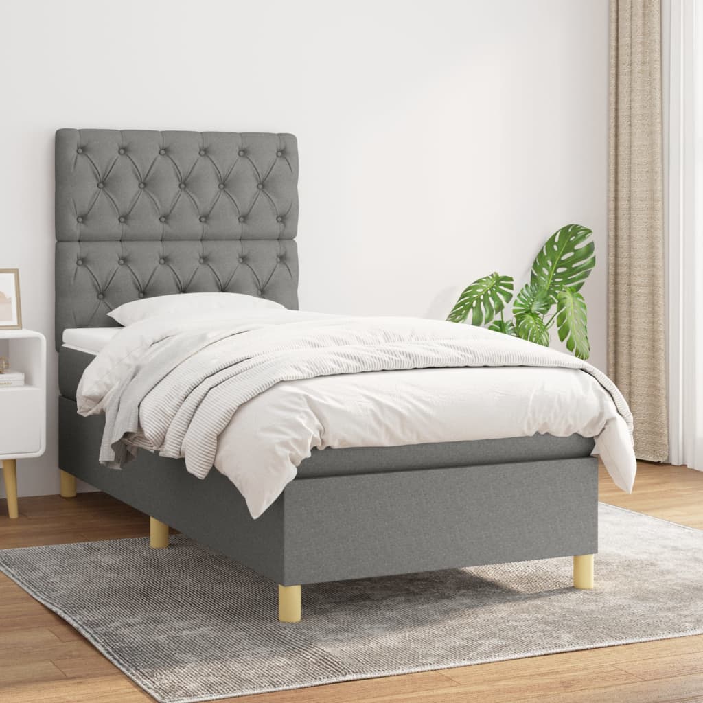 vidaXL Posteľný rám boxsping s matracom tmavosivý 80x200 cm látka