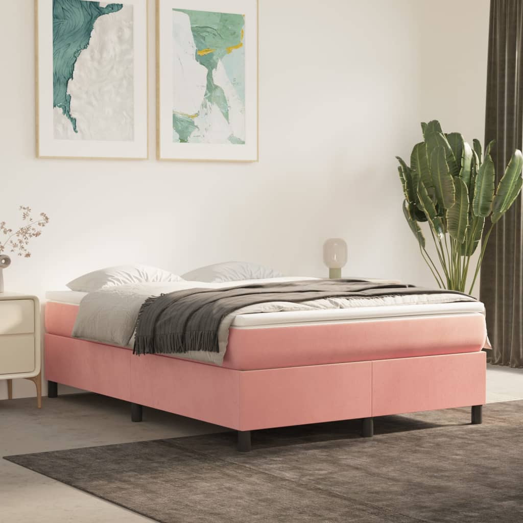 vidaXL Posteľný rám boxsping s matracom ružový 140x190 cm zamat
