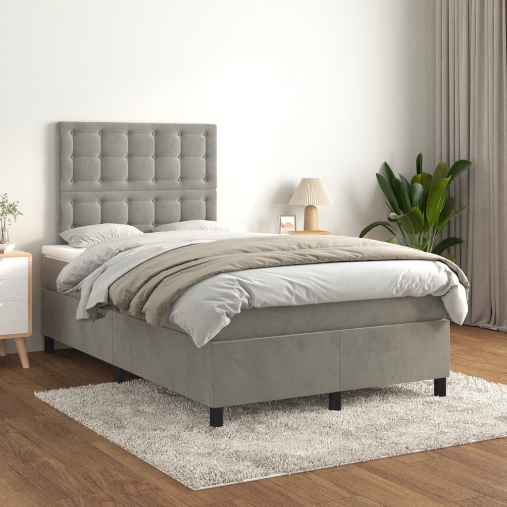 vidaXL Posteľný rám boxsping s matracom bledosivý 120x200 cm zamat