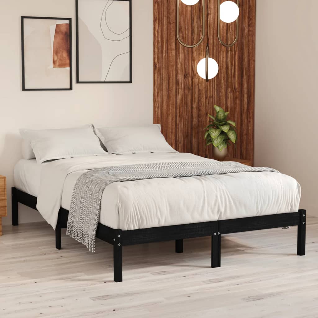 vidaXL Posteľný rám, čierny, drevený masív 135x190 cm, 4FT6 dvojlôžko