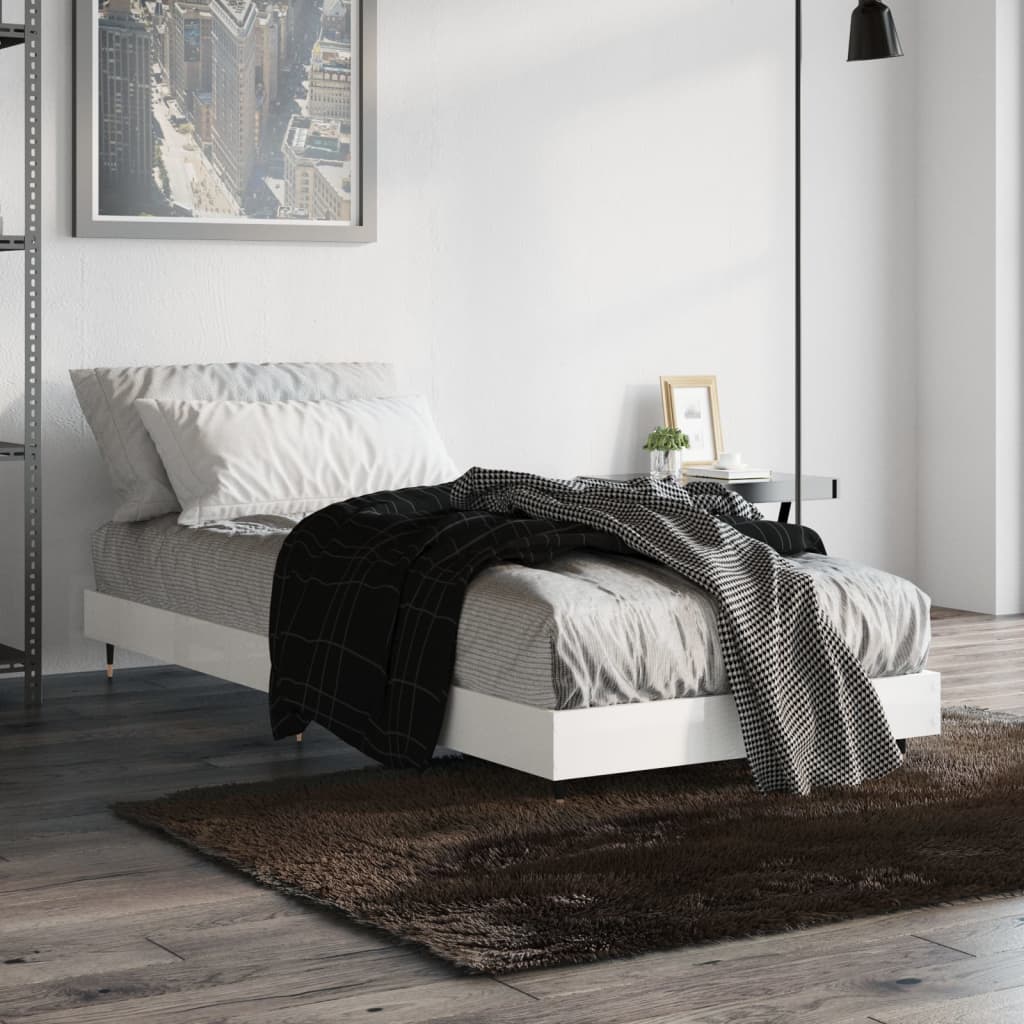 vidaXL Posteľný rám lesklý biely 75x190 cm kompozitné drevo
