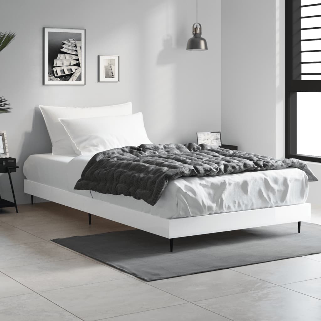 vidaXL Posteľný rám lesklý biely 100x200 cm borovicový masív