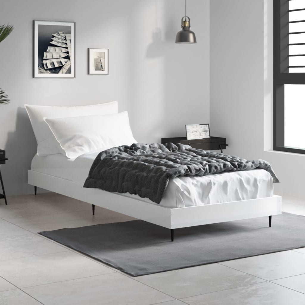 vidaXL Posteľný rám lesklý biely 75x190 cm kompozitné drevo
