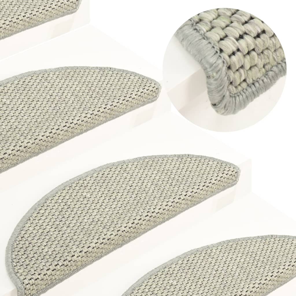 vidaXL Samolepiace nášľapy na schody sisalové 15 ks 56x17x3 cm sivé