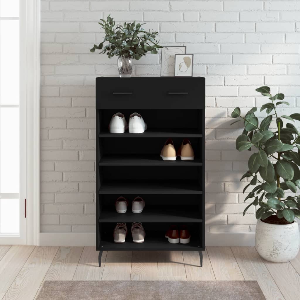 vidaXL Botník čierny 60x35x105 cm kompozitné drevo