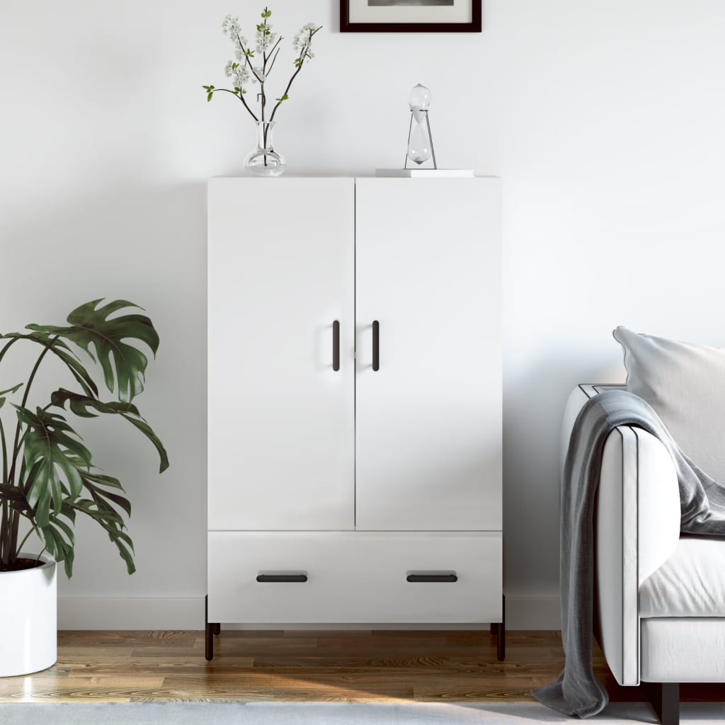 vidaXL Vysoká skrinka lesklá biela 69,5x31x115 cm kompozitné drevo