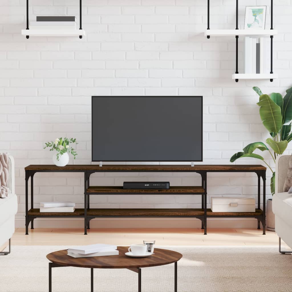 vidaXL TV skrinka hnedý dub 161x35x45 cm kompozitné drevo a železo