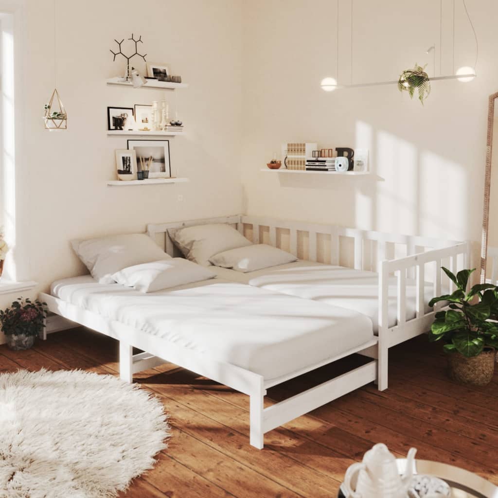 vidaXL Rozkladacia denná posteľ biela 2x(90x200) cm borovicový masív