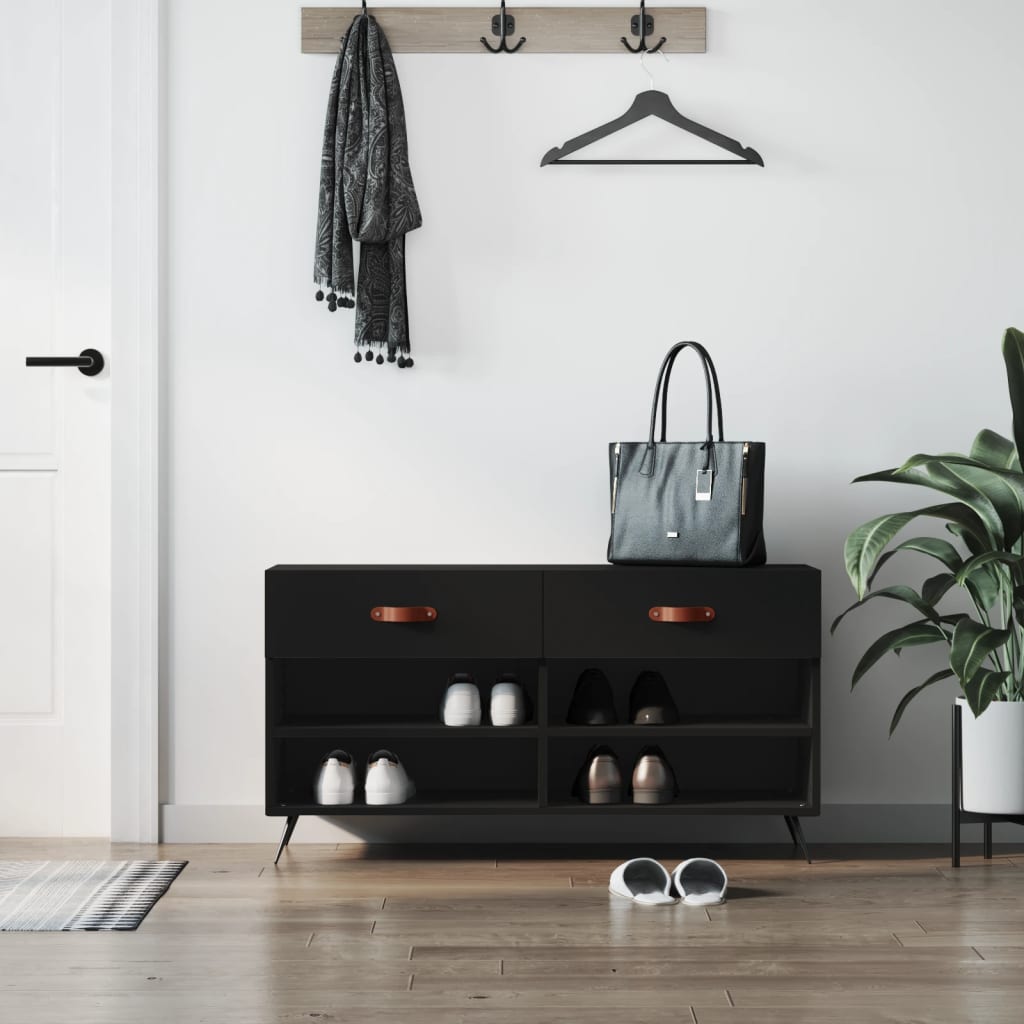 vidaXL Lavička na topánky, čierna 102x35x55 cm, kompozitné drevo