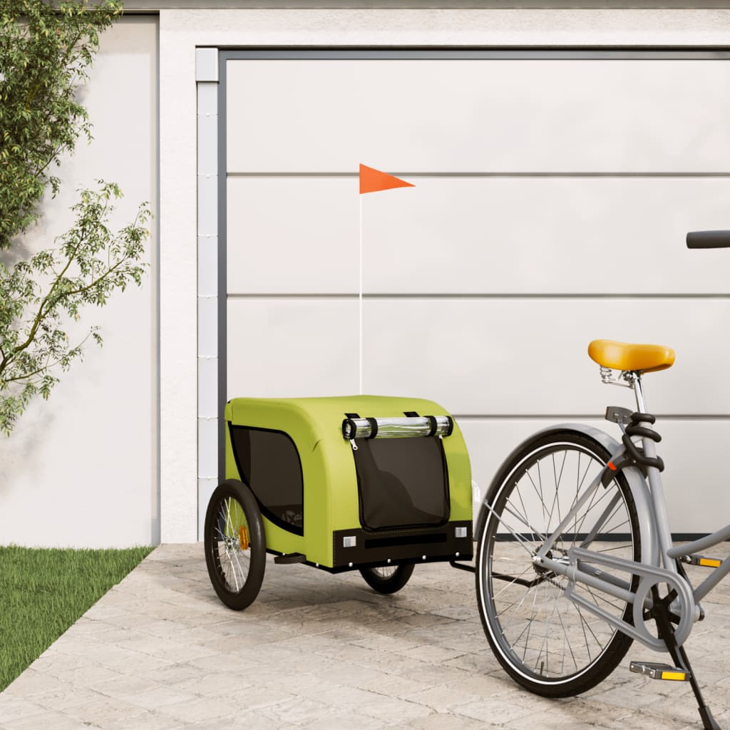 vidaXL Príves na bicykel pre psa zeleno čierny látka oxford a železo