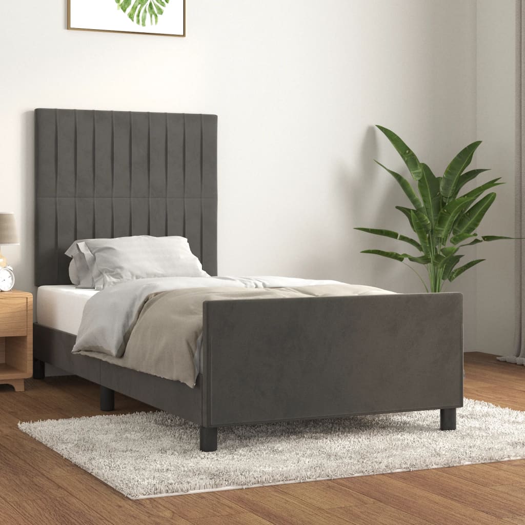 vidaXL Posteľný rám s čelom tmavosivý 80x200 cm zamat