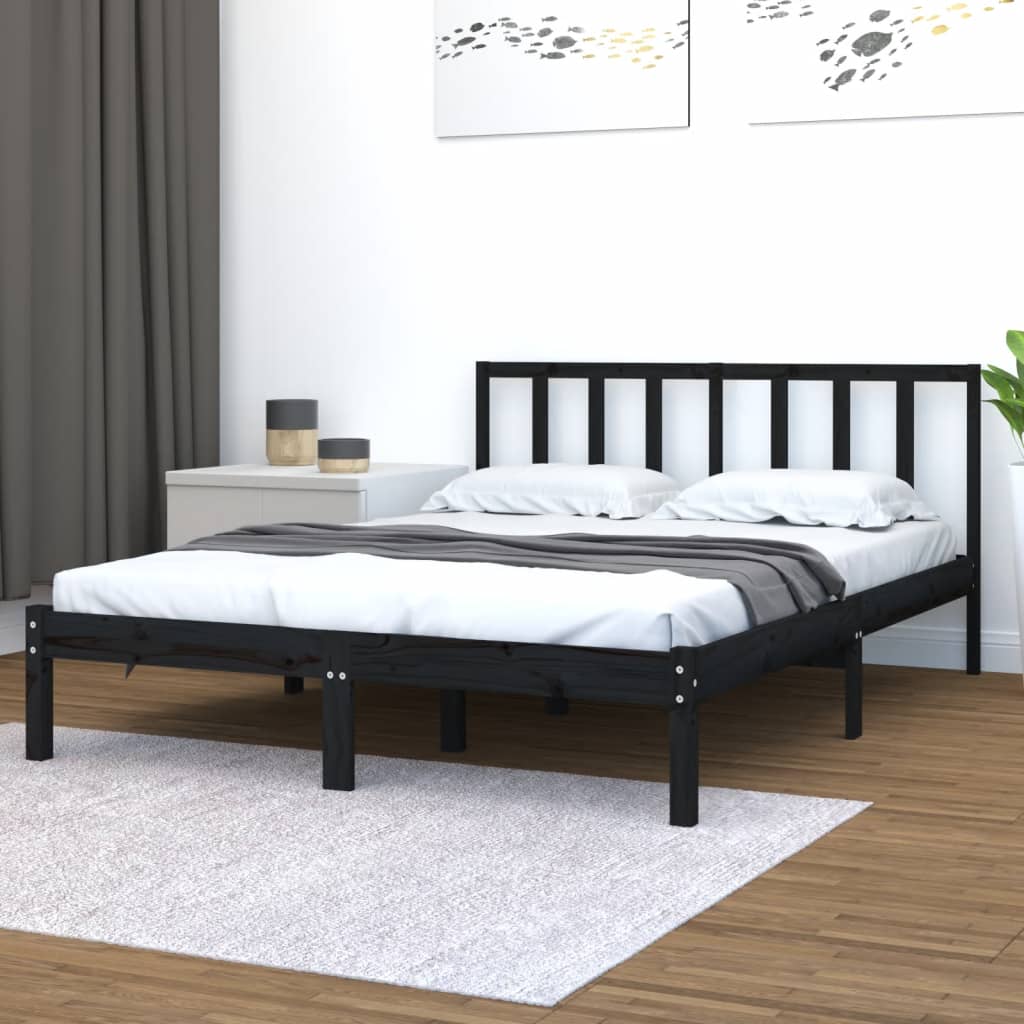 vidaXL Posteľný rám čierny borovicový masív 150x200 cm 5FT King Size