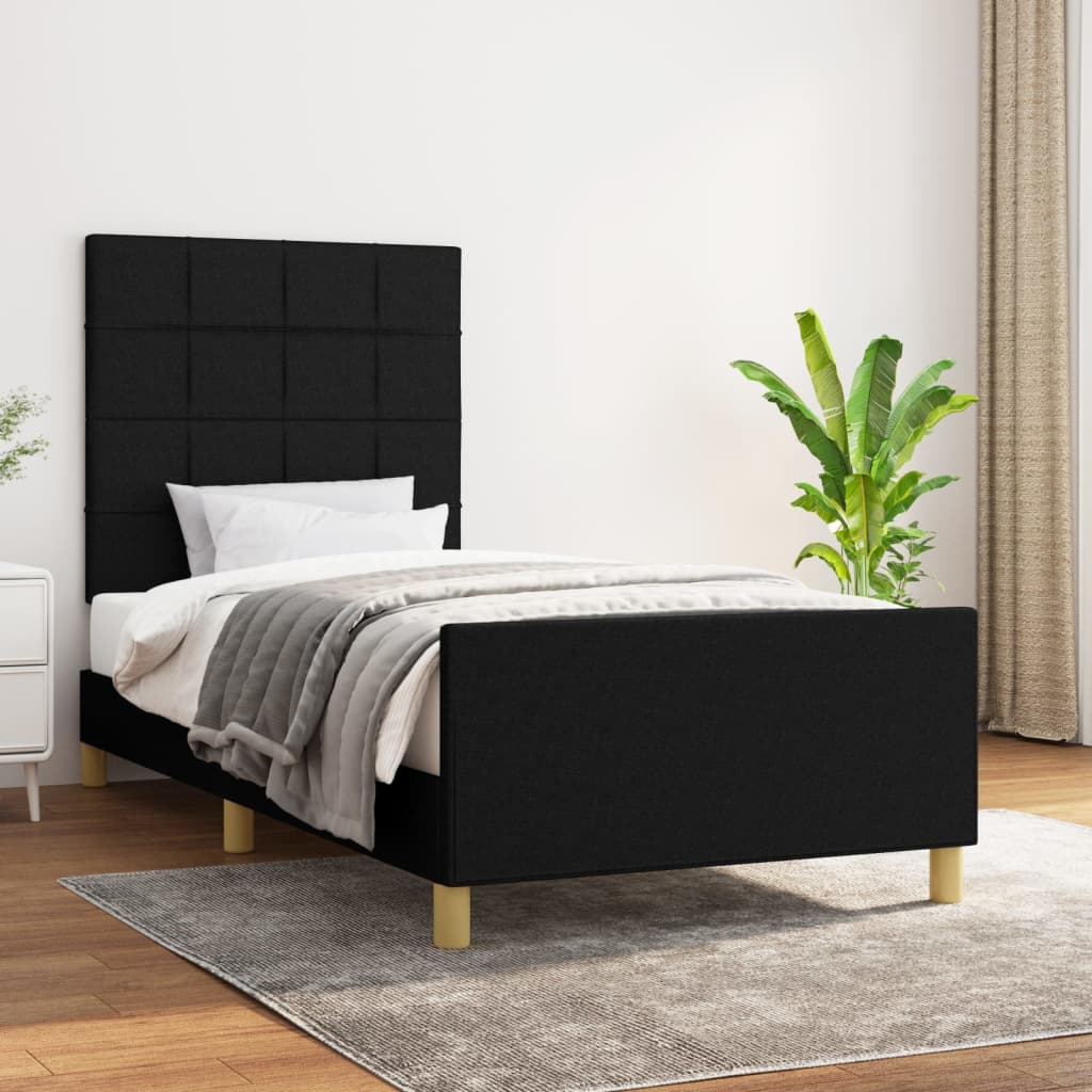 vidaXL Posteľný rám s čelom čierny 90x200 cm látka
