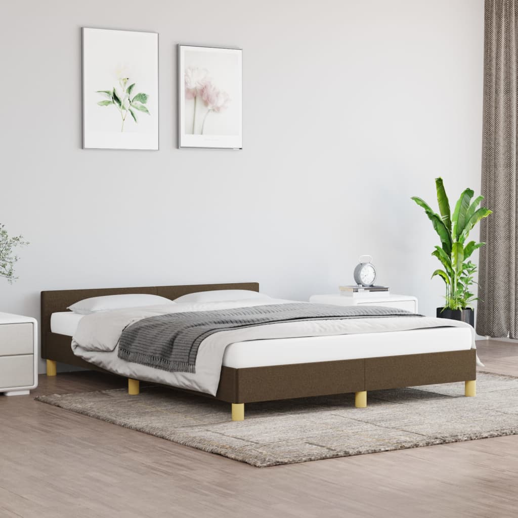 vidaXL Posteľný rám s čelom tmavohnedý 140x190 cm látka