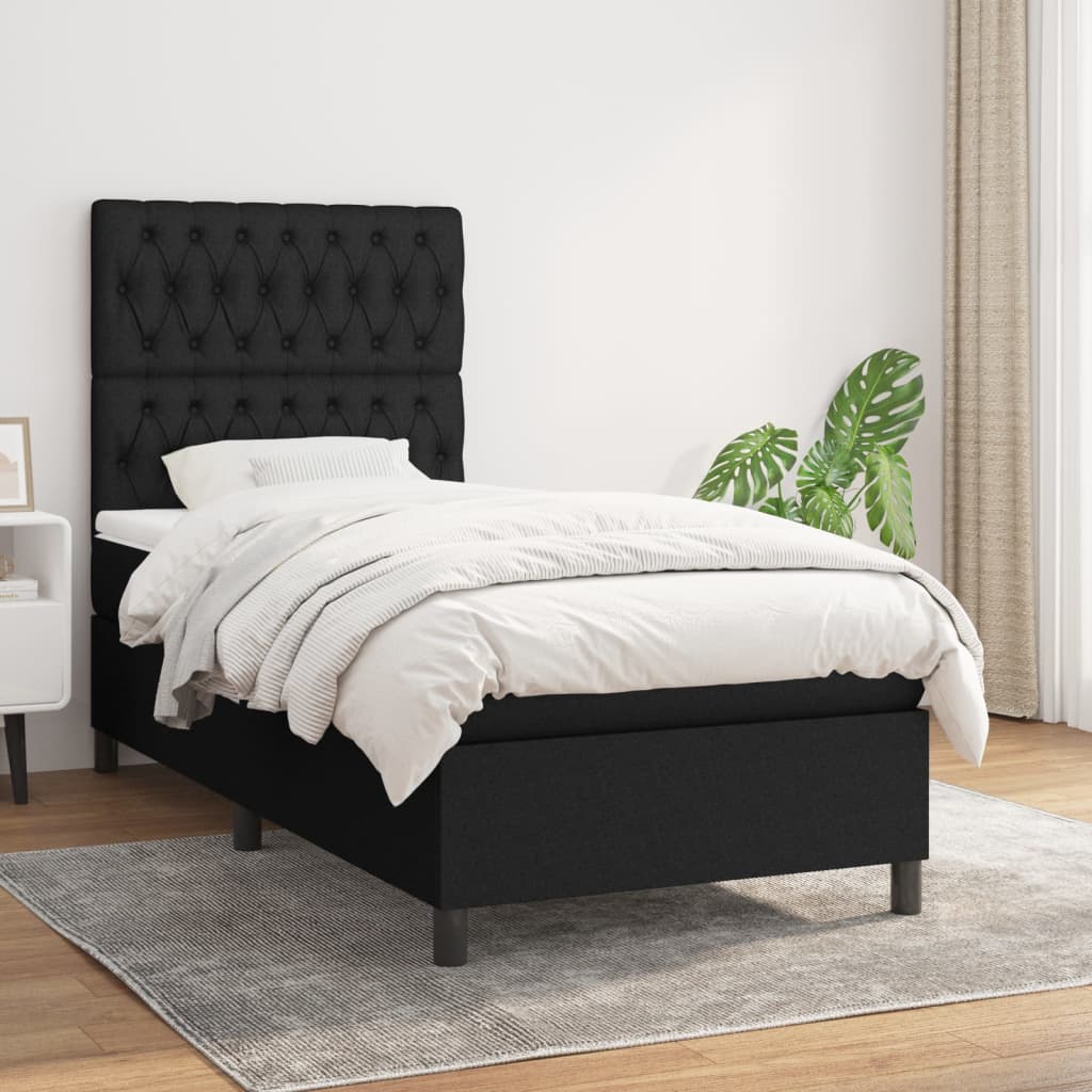 vidaXL Posteľný rám boxspring s matracom čierny 90x190 cm látka