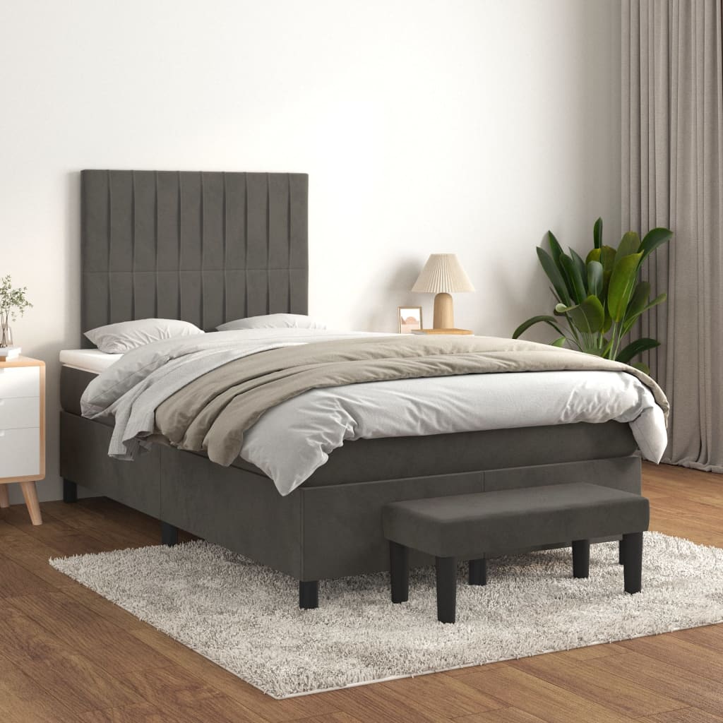 vidaXL Posteľný rám boxspring s matracom tmavosivý 90x190 cm zamat