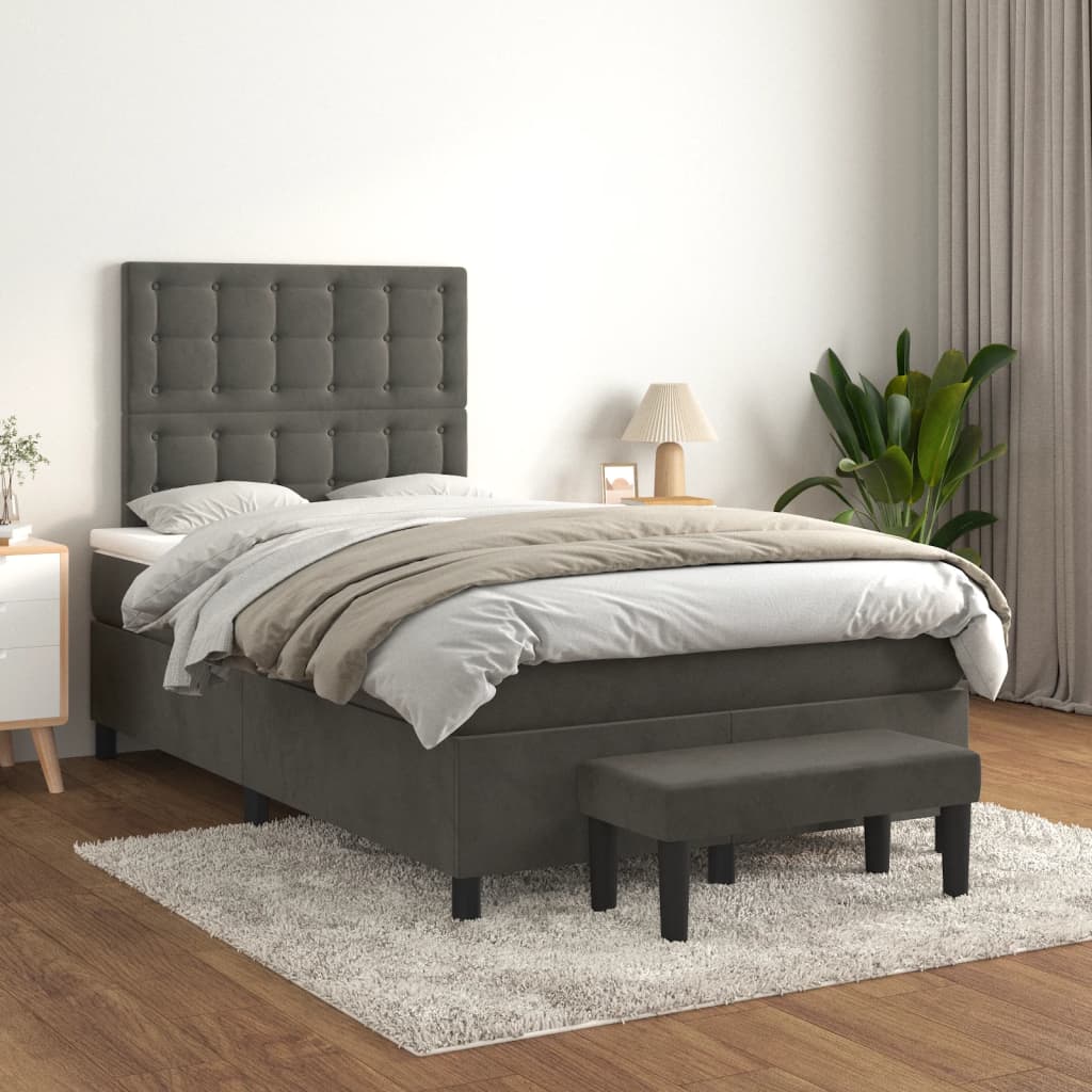 vidaXL Posteľný rám boxspring s matracom tmavosivý 90x190 cm zamat