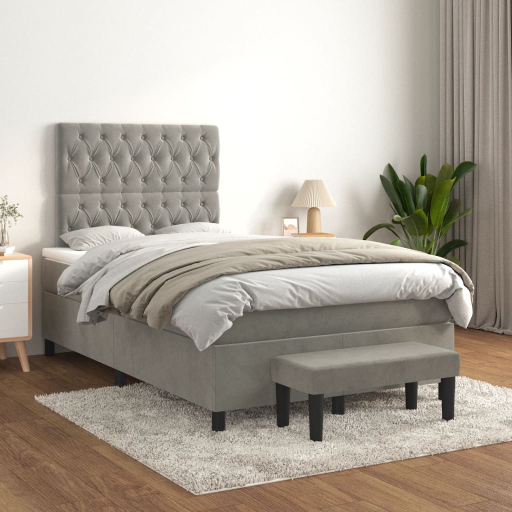 vidaXL Posteľný rám boxsping s matracom bledosivý 120x200 cm zamat