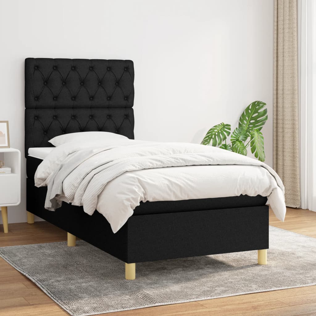 vidaXL Posteľný rám boxspring s matracom čierny 80x200 cm látka