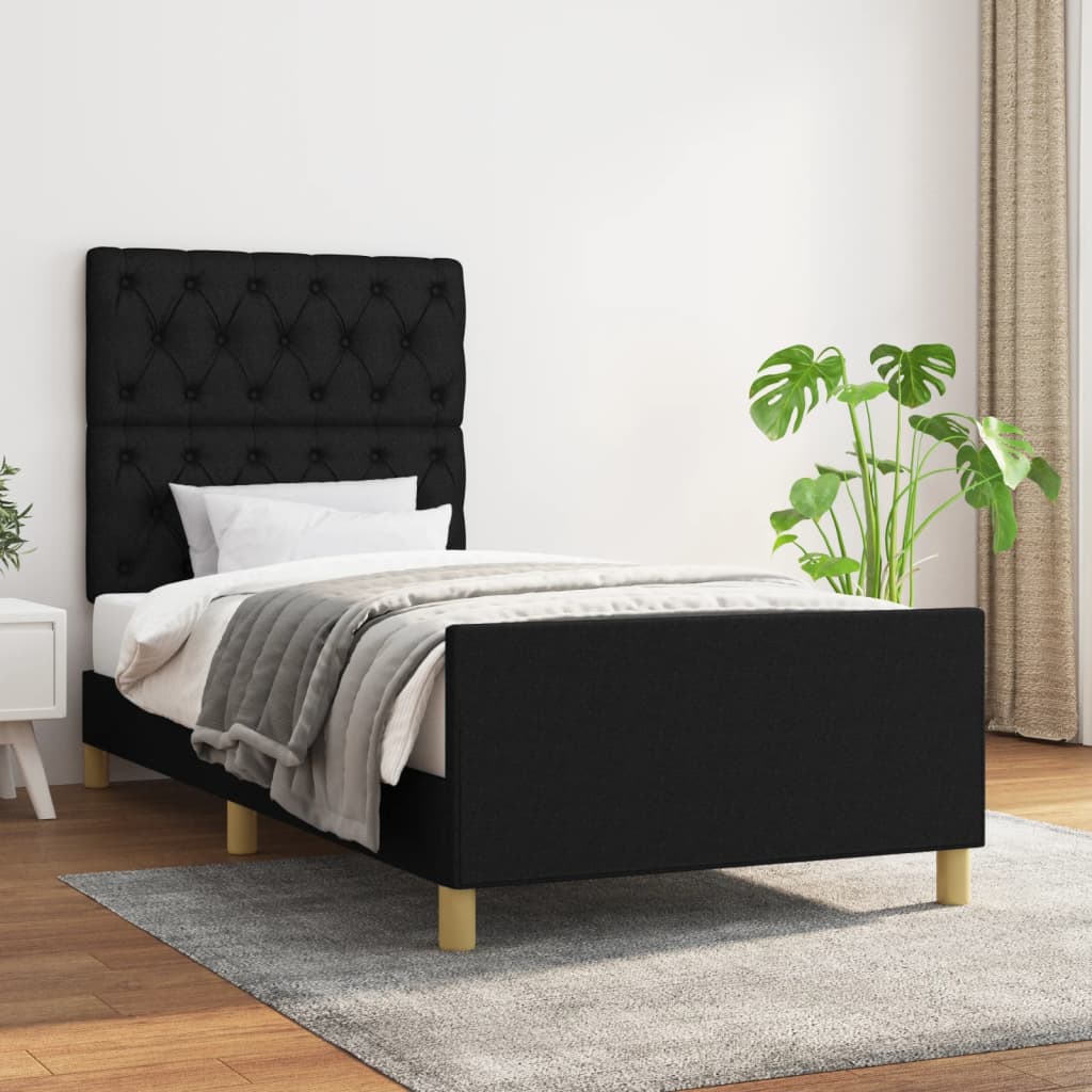 vidaXL Posteľný rám s čelom čierny 80x200 cm látka