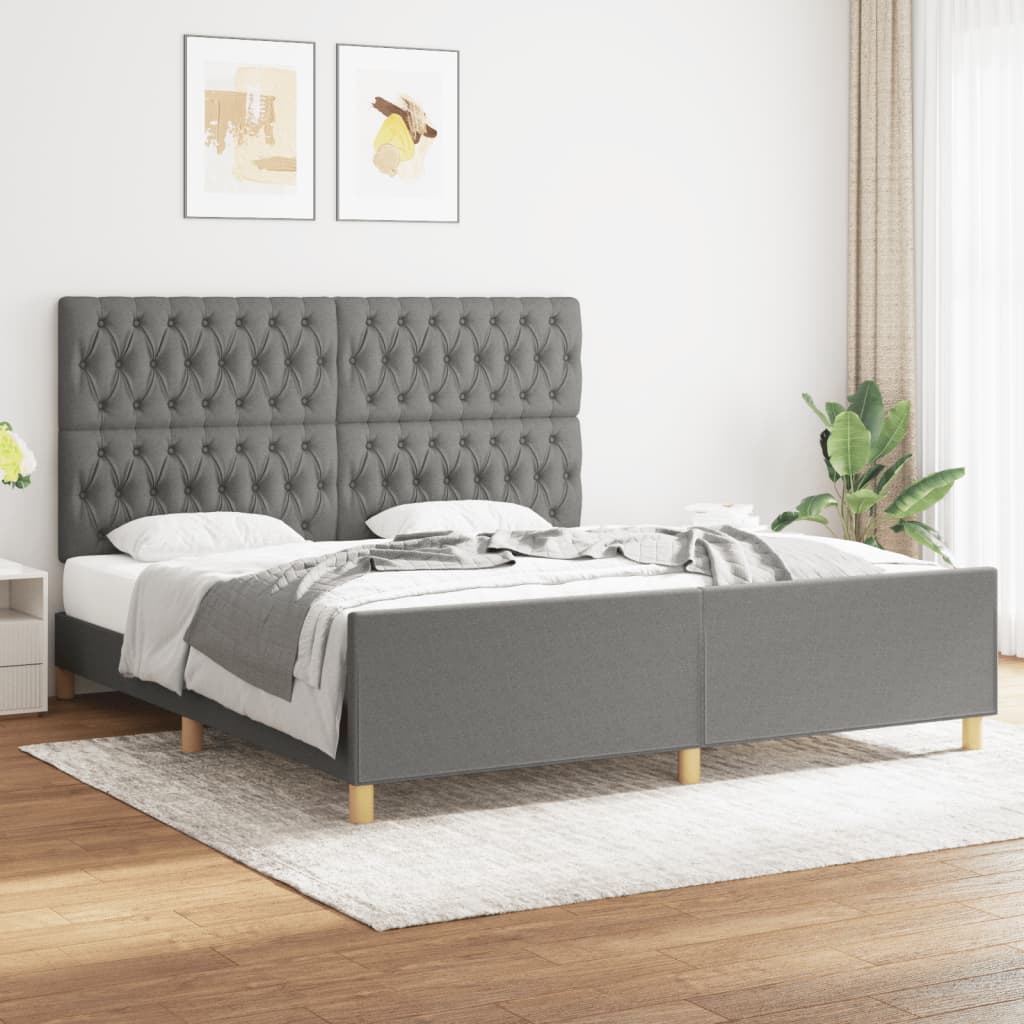 vidaXL Posteľný rám s čelom tmavosivý 180x200 cm látka