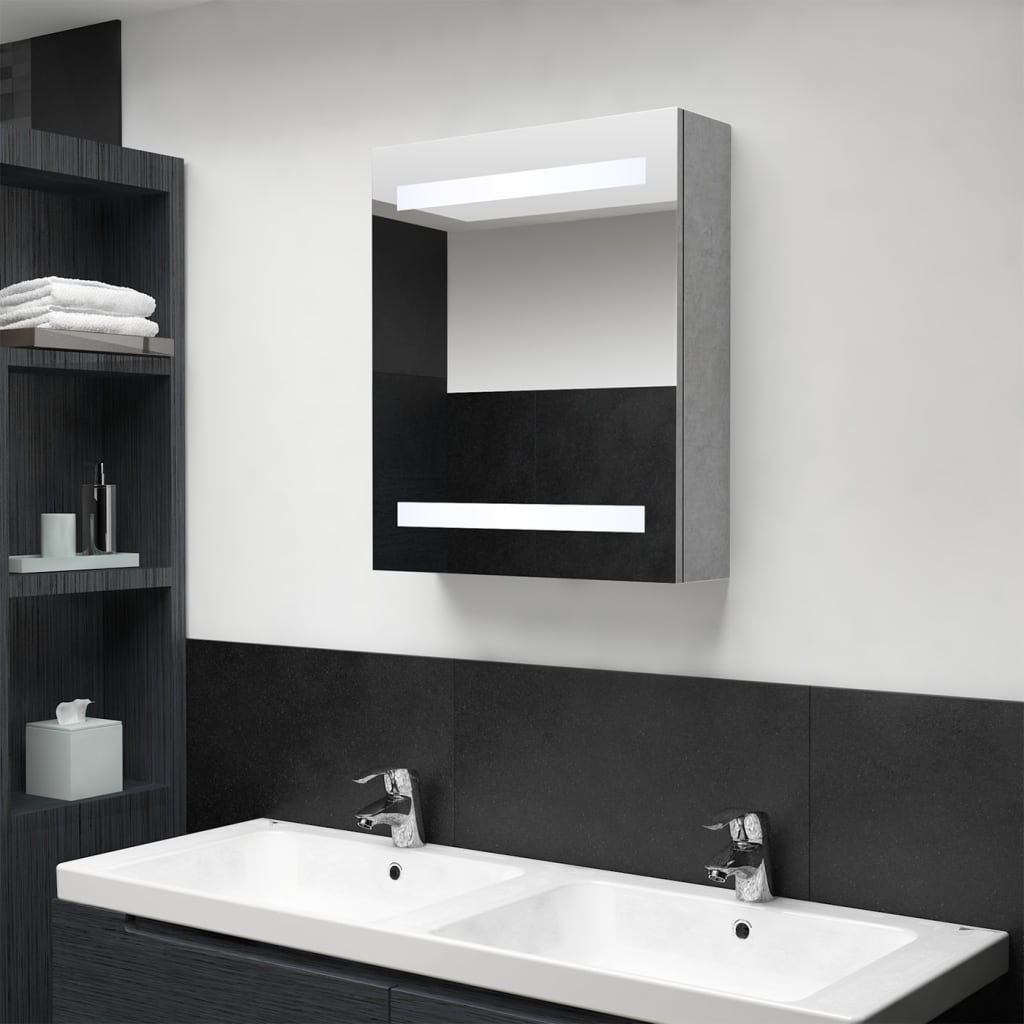 vidaXL LED kúpeľňová zrkadlová skrinka betónová sivá 50x14x60 cm