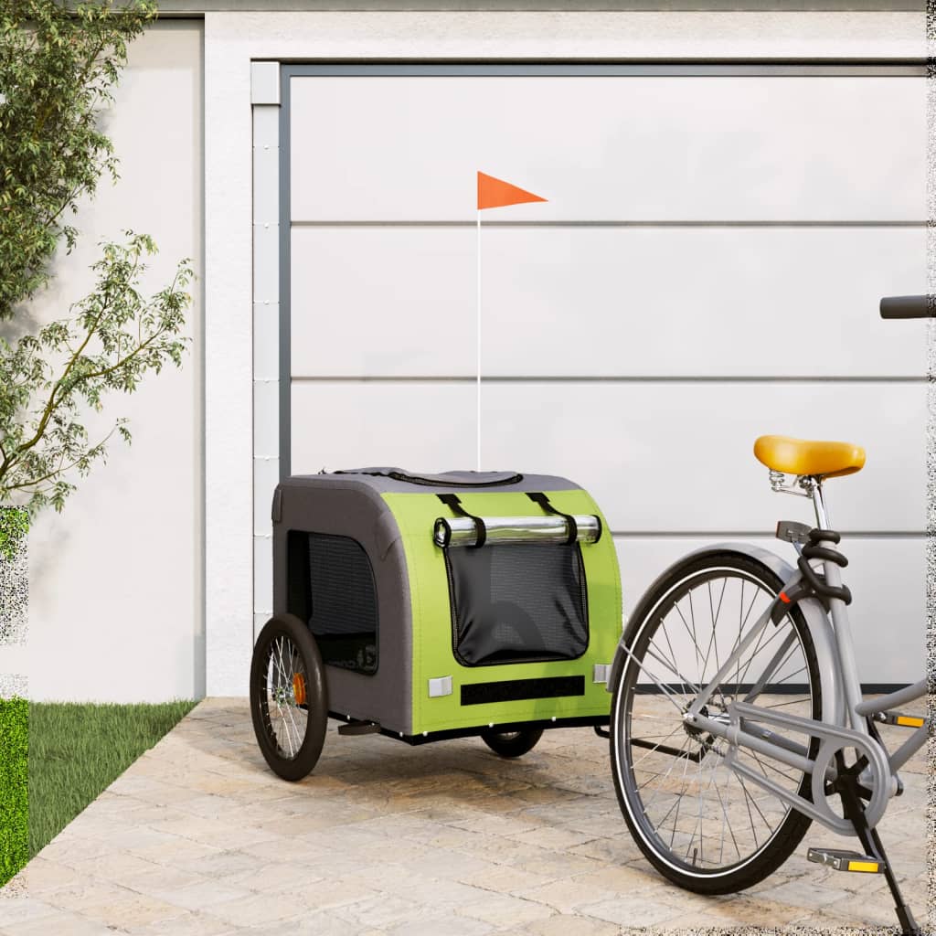 vidaXL Príves na bicykel pre psa zeleno-sivý oxfordská látka a železo