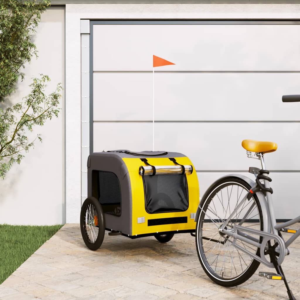 vidaXL Príves za bicykel pre psa žlto-sivý oxfordská látka a železo
