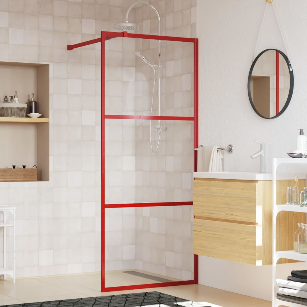 vidaXL Sprchová zástena s priehľadným ESG sklom, červená 80x195 cm