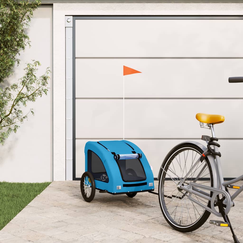 vidaXL Príves za bicykel pre psa modrý oxfordská látka a železo