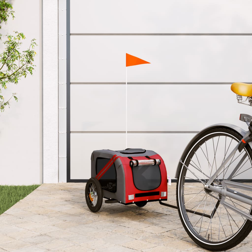 vidaXL Príves na bicykel pre psa červeno-sivý oxfordská látka železo