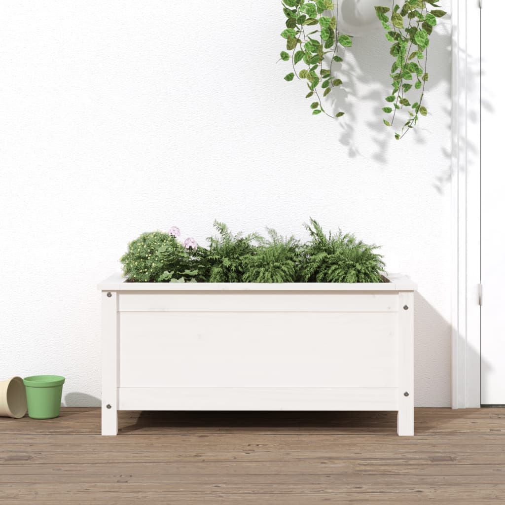 vidaXL Záhradný kvetináč biely 82,5x40x39 cm borovicový masív