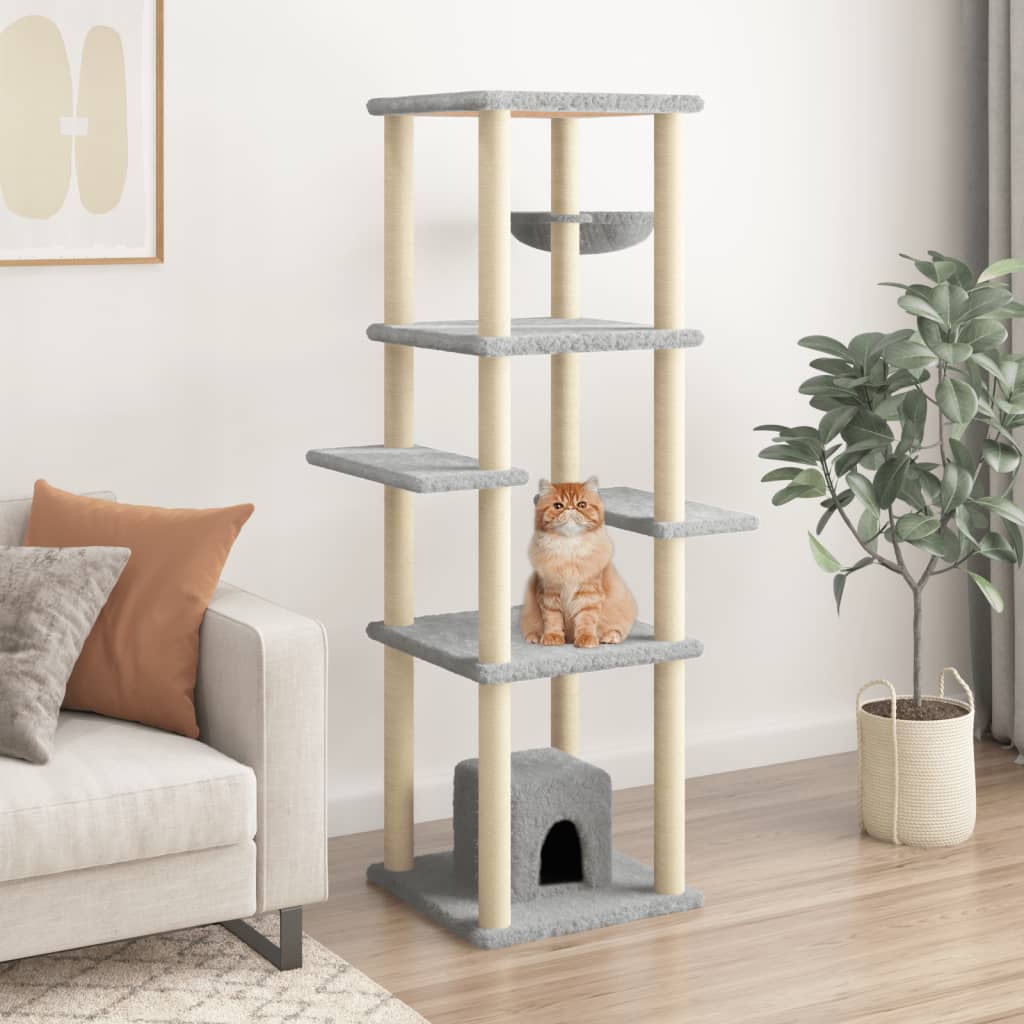 vidaXL Škrabadlo pre mačky so sisalovými stĺpikmi bledosivé 154 cm