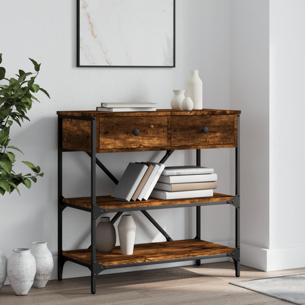 vidaXL Konzolový stolík dymový dub 75 x 34,5 x 75 cm kompozitné drevo