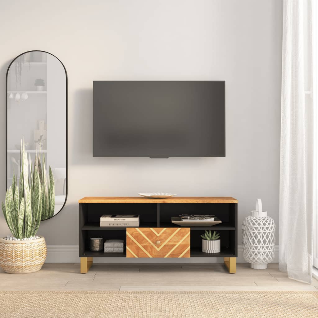 vidaXL TV skrinka hnedo-čierna 100x33,5x46 cm masívne mango