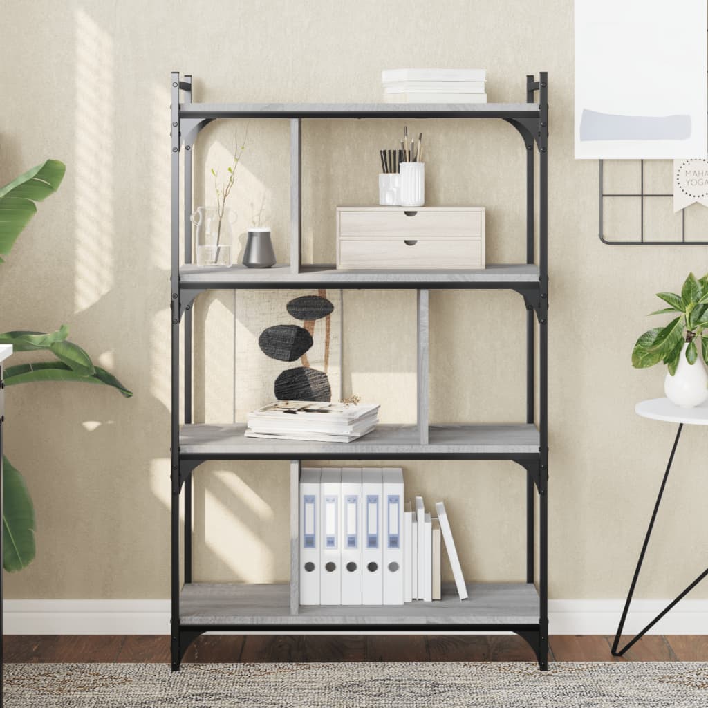 vidaXL Knižnica 4-poschodová sivá sonoma 76x32x123 cm kompozitné drevo