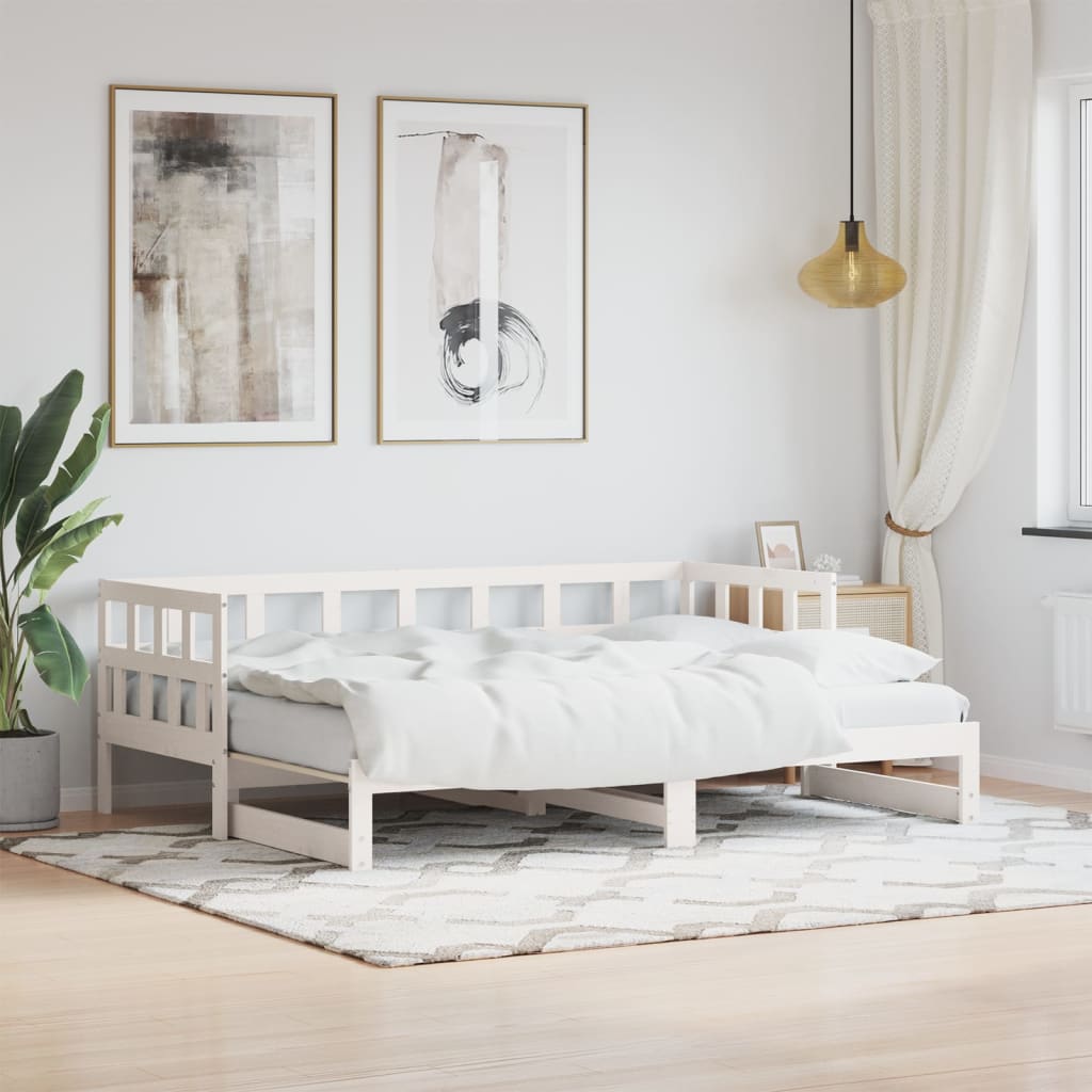 vidaXL Vysúvacia denná posteľ biela 90x190 cm masívna borovica