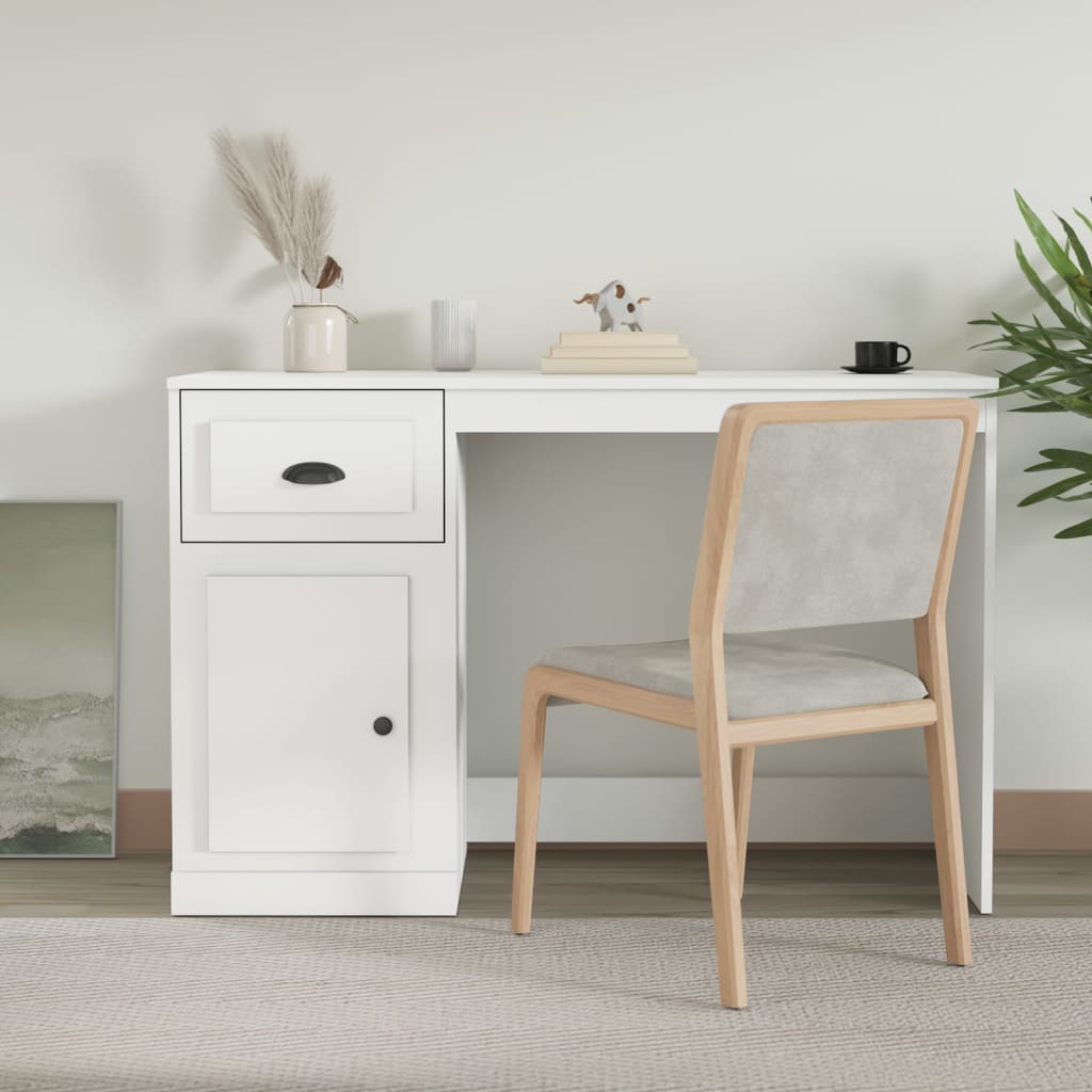 vidaXL Stolík so zásuvkou biely 115x50x75 cm kompozitné drevo