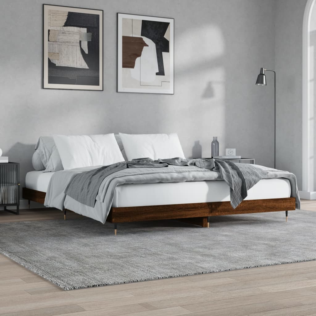 vidaXL Posteľný rám hnedý dub 200x200 cm kompozitné drevo