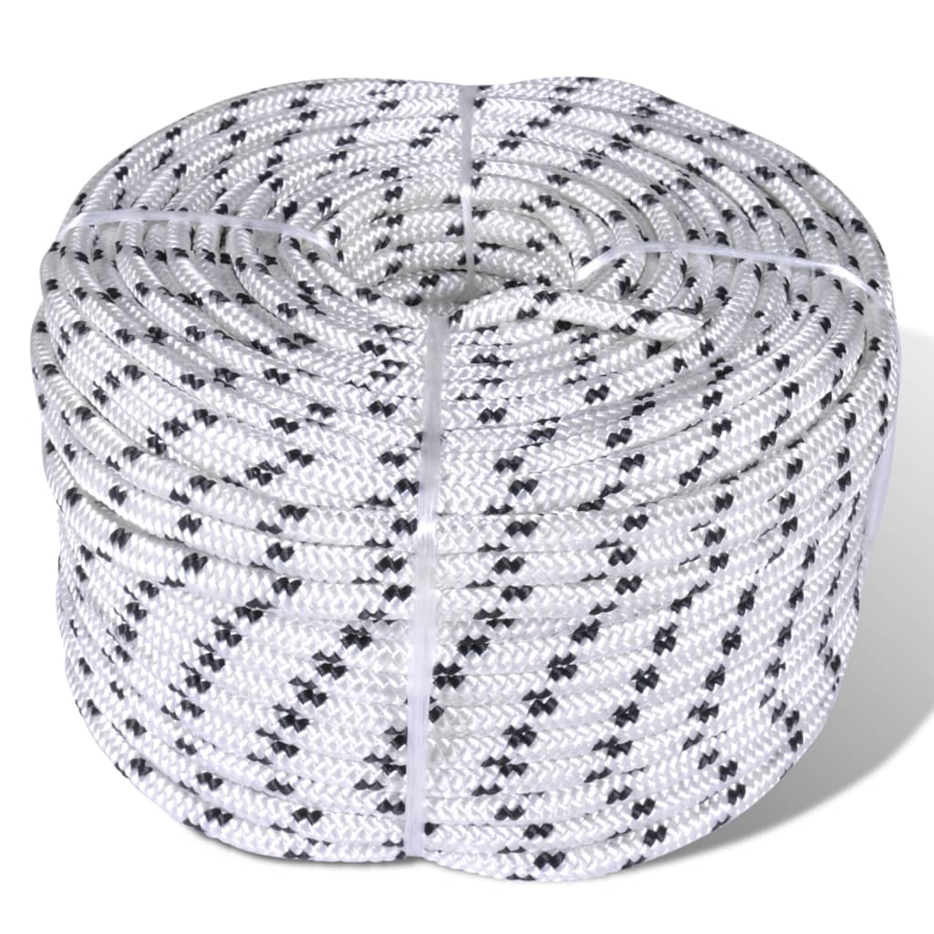 vidaXL Spletané lodné lano biele 8 mm 250 m polyester