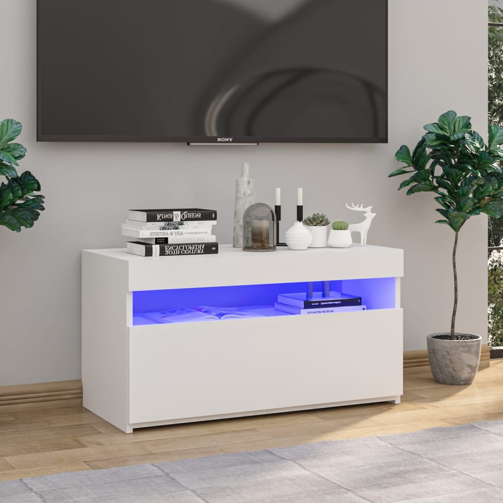 vidaXL TV skrinka s LED svetlami lesklá biela 75x35x40 cm