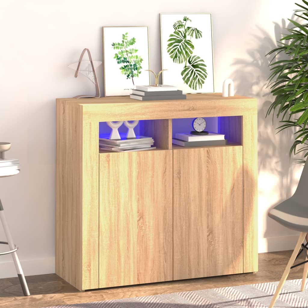 vidaXL Komoda s LED svetlami dub sonoma 80x35x75 cm