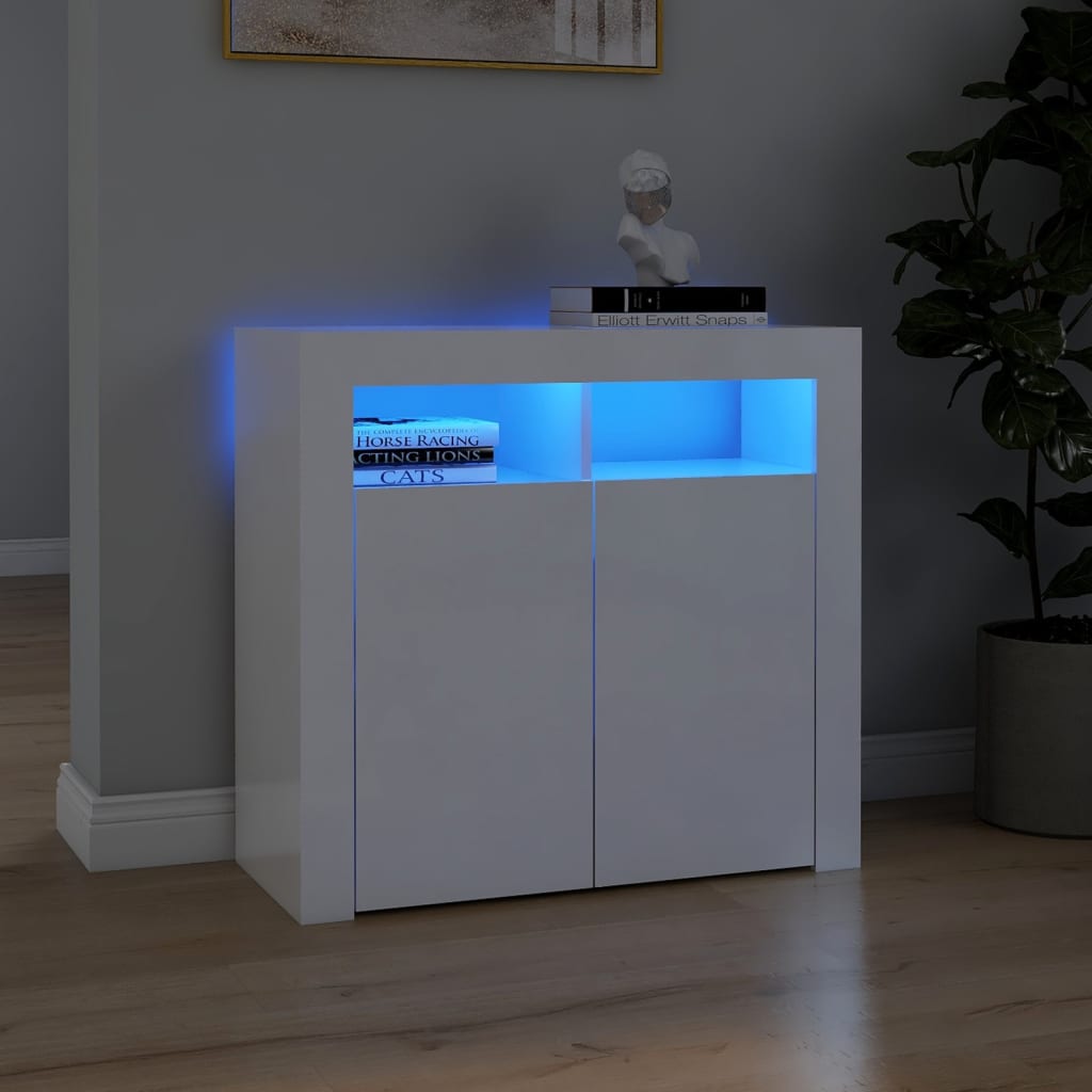 vidaXL Komoda s LED svetlami lesklá biela 80x35x75 cm