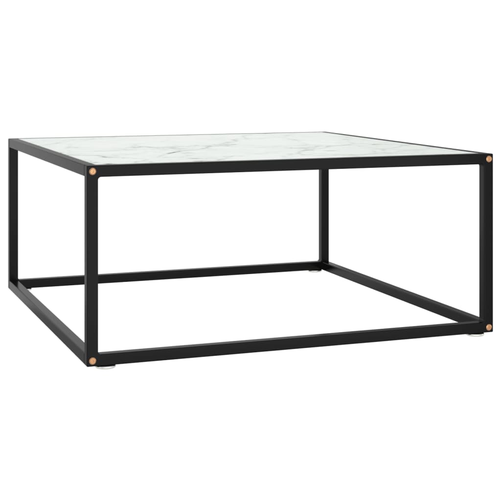 vidaXL Konferenčný stolík, čierny, biele mramorové sklo 80x80x35 cm