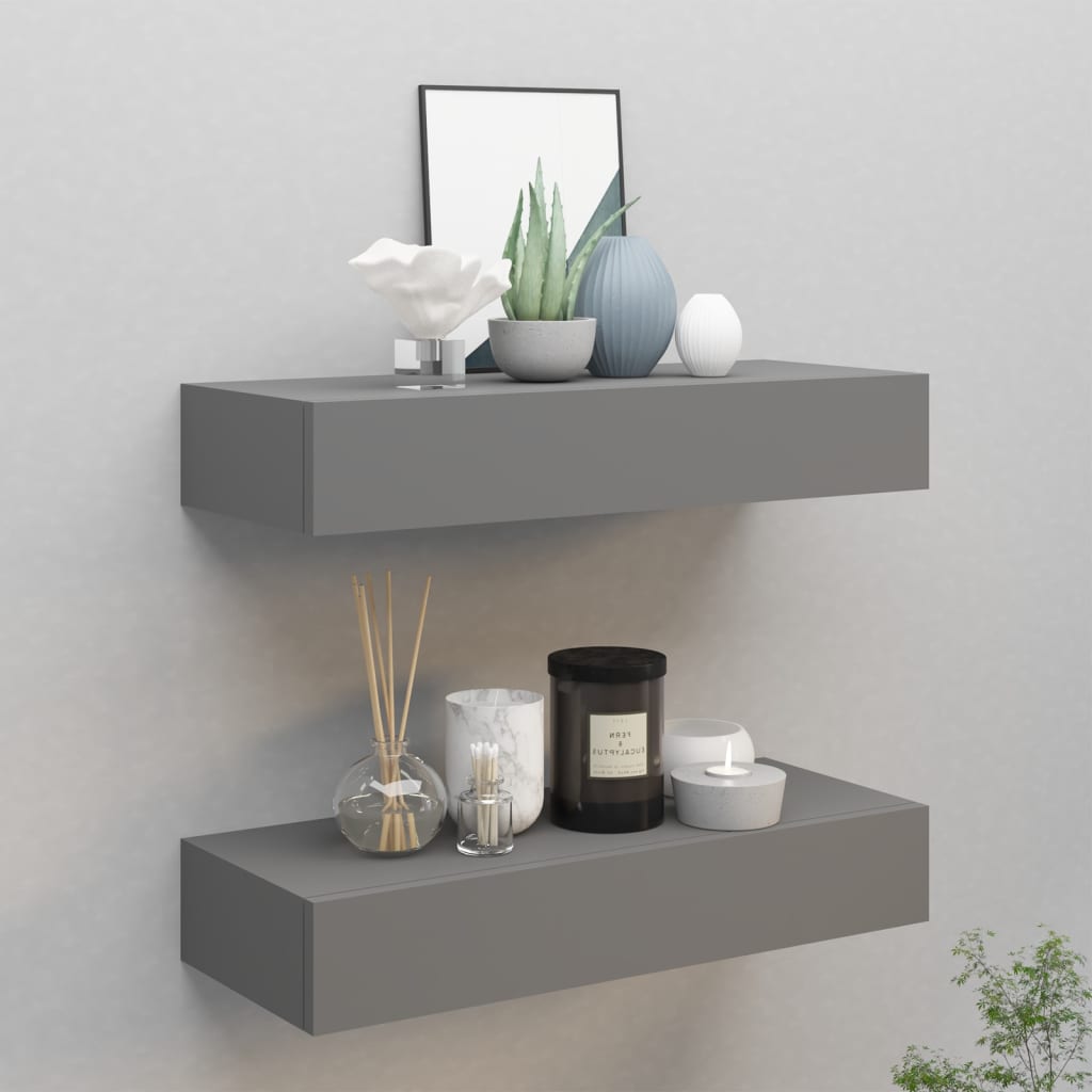 vidaXL Zásuvkové police nástenné 2 ks sivé 60x23,5x10 cm MDF