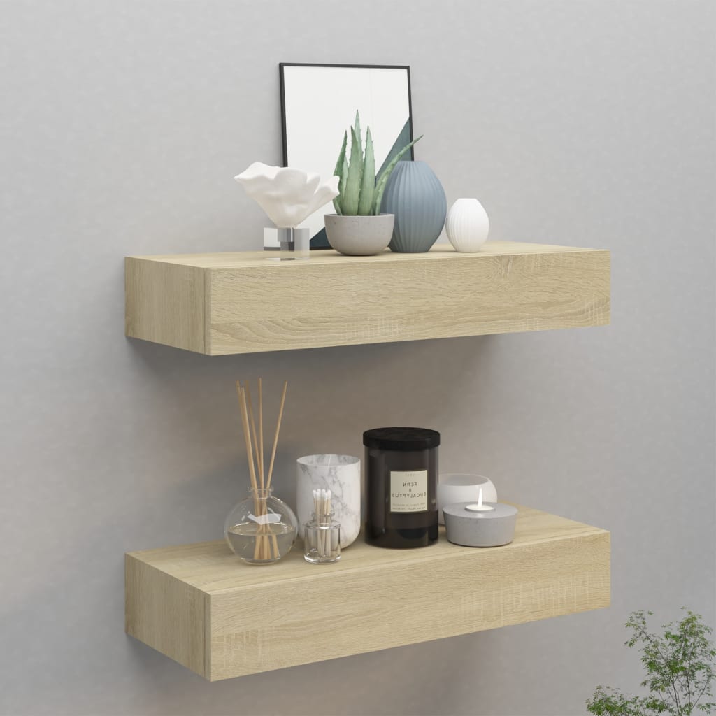 vidaXL Nástenné zásuvkové police 2 ks farba dubu 60x23,5x10 cm MDF