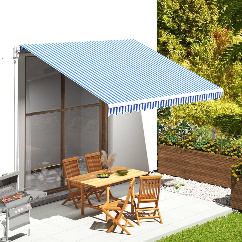 vidaXL Náhradná látka na markízu modro-biela 4x3,5 m