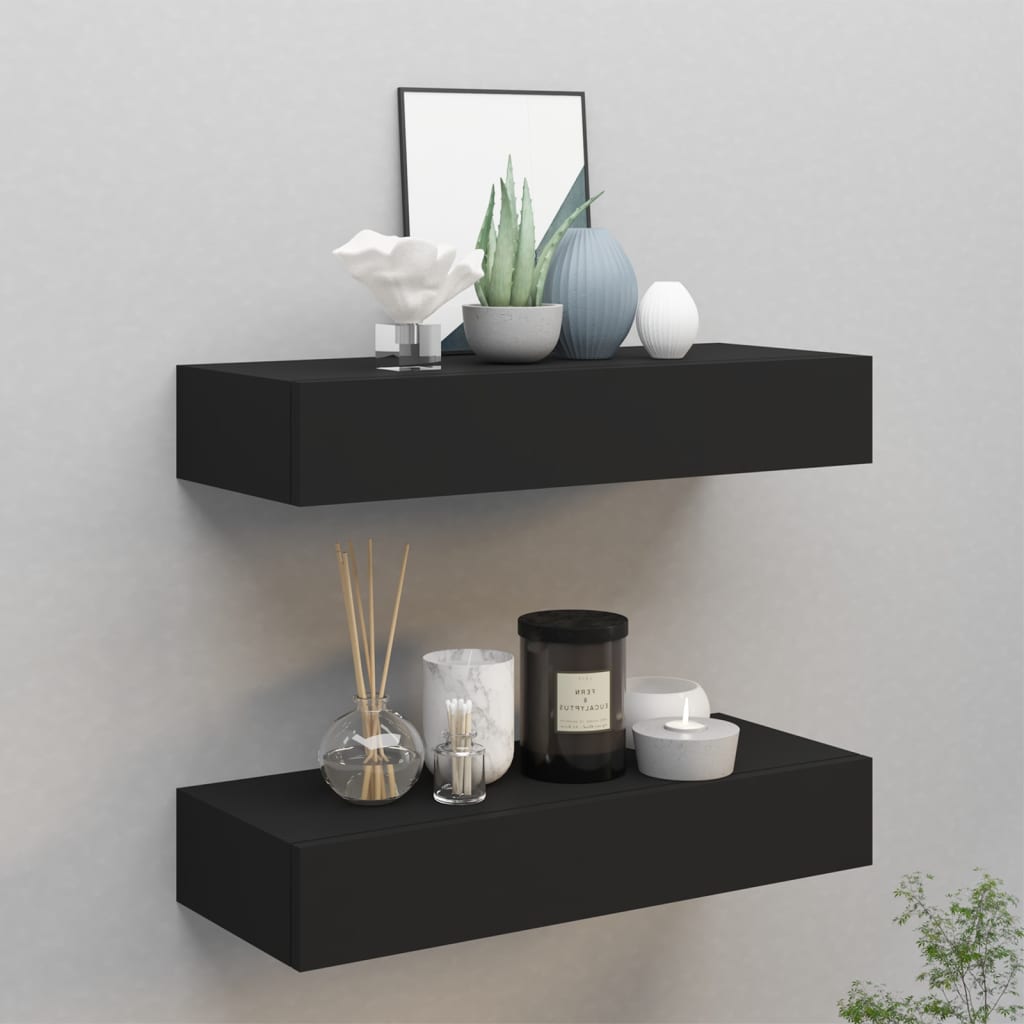 vidaXL Nástenné zásuvkové police 2 ks čierne 60x23,5x10 cm MDF