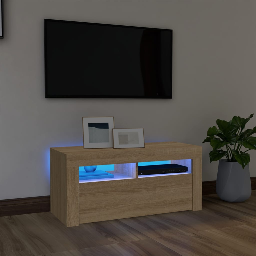 vidaXL TV skrinka s LED svetlami dub sonoma 90x35x40 cm